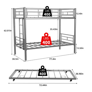 Bunk Bed For Kids, Convertible Frame With Ladders & Guardrail