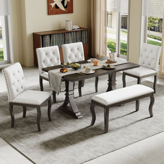 Dining Set With Bench, 6 Piece