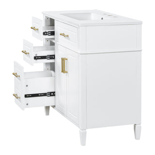Bathroom Vanity With Sink, 4 Drawers, 2 Doors
