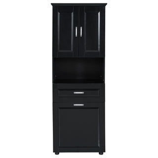 Tall Bathroom Cabinet With Tilt-Out Laundry Basket And Upper Storage