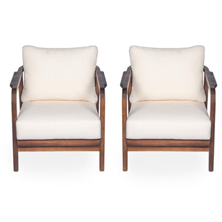 Outdoor Lounge Chair With Woven Backrest, Solid Wood Frame, Comfortable Cushions