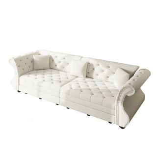 Oversized Chesterfield Pull Out Sofa Bed, Roll Arm Couch With Flower Tufting For Living Room