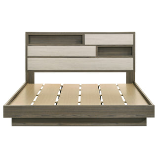Eastern King Bed Bookcase Headboard With Hidden Storage - Oak