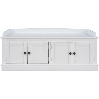 Storage Bench With 4 Doors And Adjustable Shelves, Shoe Bench With Removable Cushion For Living Room, Entryway