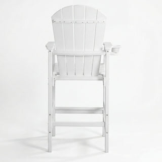 Outdoor Bar Height Adirondack Patio Chair With Cup Holder And Armrests All Weather UV Resistant - White