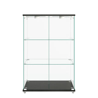 Modern Display Cabinet With LED Lights, Transparent Tempered Glass 2 Door Storage Case With 3 Shelves