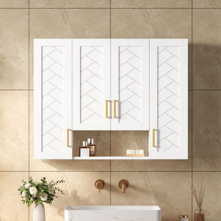 Wall Mounted Medicine Cabinet With 5 Adjustable Shelves, Exquisite Carving - White