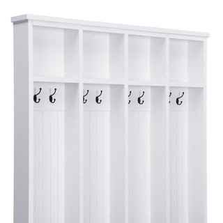 Hall Tree With 8 Hooks, Practical Entryway Bench With Open Compartments