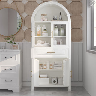 Arched Kitchen Pantry Cabinet With Adjustable Shelves & Barn Door Design