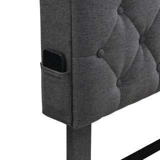 Modern Upholstered Platform Bed Frame With Button Tufted Headboard And USB Ports