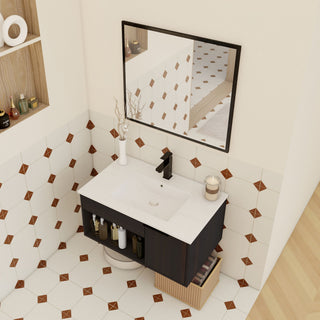Wall Mounted Floating Bathroom Vanity With Open Shelf & Soft Close Door