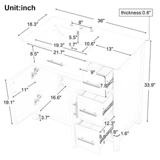 Modern Bathroom Vanity With Sink Top, 2 Doors And 3 Drawers
