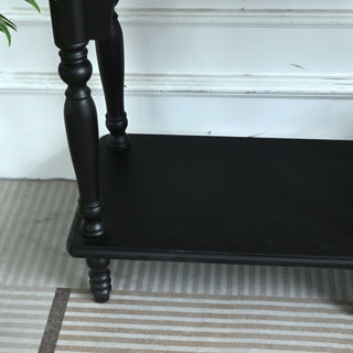 Accent Carved Console Table With Open Shelf And 2 Drawers For Living Room - Black