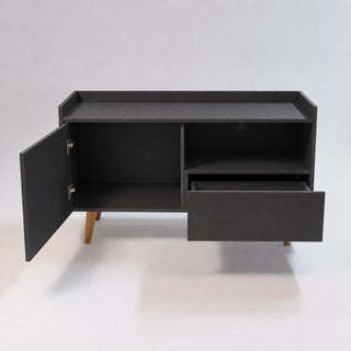 TV Stand For TVs Up To 45" With Open Storage Shelf, Cable Management, 1 Door And 1 Drawer