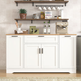 Sideboard With Extendable Table, Adjustable Shelves, 3 Tier Pull Out Rack - White