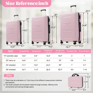 6 Piece Lightweight Hardshell Luggage Set With Double Spinner Wheels, Password Lock