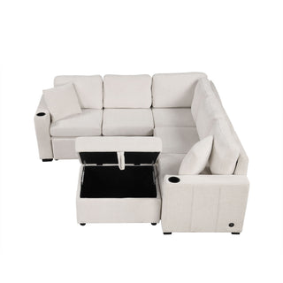 Sectional Sofa Convertible Pull-Out Sofa Bed With A Movable Storage Ottoman For Living Room
