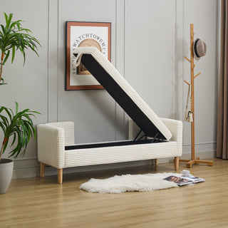 Upholstered Corduroy Flip Top Storage Bench For Living Room