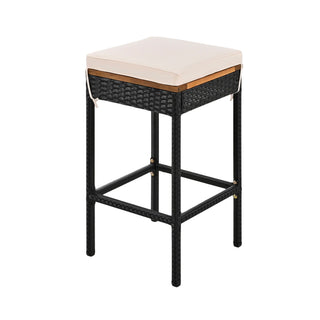 Outdoor Acacia Wood Bar Height Table And Eight Stools With Cushions