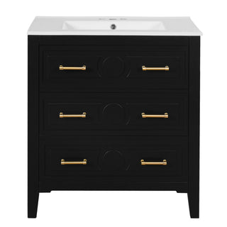 Retro Bathroom Vanity With Sink Combo, Free Standing Single Set With 3 Drawers