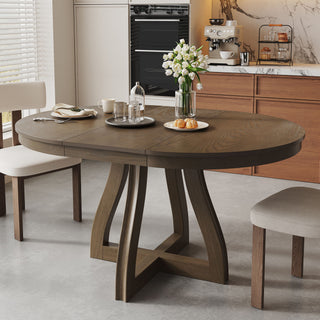 Round Extendable Dining Tabl, Middle Leaf, Curved Legs