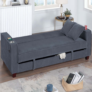 Modern Convertible Sofa With Hidden Storage USB Port, Cup Holder