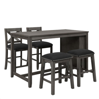 5 Pieces Counter Height Rustic Farmhouse Dining Room Wooden Bar Table Set With 2 Stools And 2 Chairs