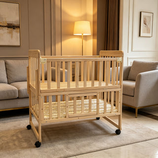 Portable Mini Baby Crib 5 In 1 Convertible With Foldable Storage - Natural Wood