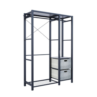 Garment Rack With Shelves, 2 Wicker Drawers, 4 Hooks, Organizer