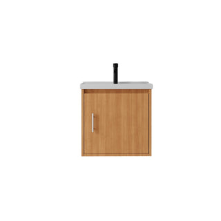 20" Floating Bathroom Vanity Combo With Sink, Soft Close Doors, Wall Mounted Solid Cabinet - Golden Oak