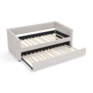 Upholstered Daybed With Trundle With Vertical Stripes