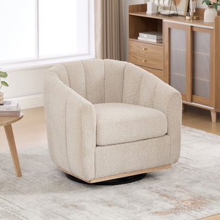 Swivel Upholstered Barrel Chair With Metal Base