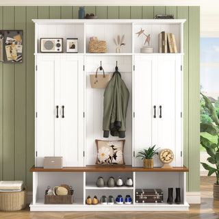 Entryway Hall Tree With Bench, 3 Top Cubbies & Bottom Storage Space