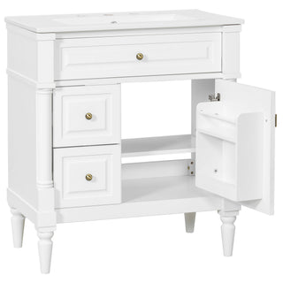 Modern Bathroom Vanity With Sink, Freestanding Cabinet With Flip Drawer & Adjustable Shelf