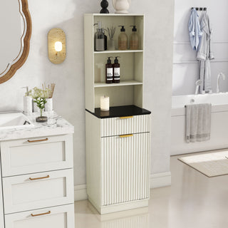 Tall Narrow Fluted Storage Cabinet With Trash Bin Compartment For Kitchen (Trash Can Not Included)
