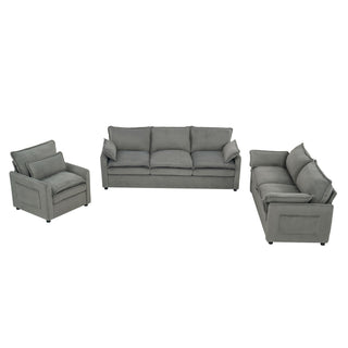 Modern Sofa Set With Double Layer Cushion And Side Storage Pockets