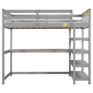 Loft Bed With Storage Shelves And Under Bed Desk