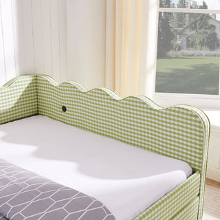 Gingham Daybed With USB Charging Port, Wave-Shaped Design