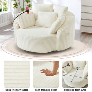 Swivel Accent Barrel Chair With Adjustable Phone Holder, 5 Pillows For Living Room