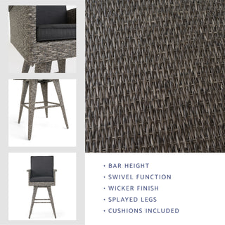 Outdoor Rattan Swivel Barstool With Water Resistant Cushion - Mixed Black / Dark Gray