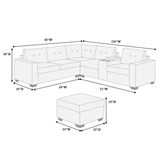 Sectional Set With Reversible Loveseat, USB Console, Corner Wedge & Ottoman