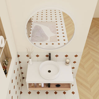 Floating Bathroom Vanity With Glossy Round Vessel Sink