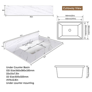 Bianco Carrara Venato Elegant Marble Vanity Top, Bathroom Vanity With Undermount Sink, Sintered Stone