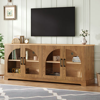TV Stand With Semi Arched Glass Doors, Media Console With Adjustable Shelves For Living Room - Brown