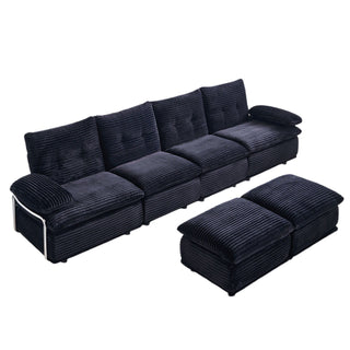 Upholstery Modular Sectional Sofa , 4 Seater With 2 Ottomans For Living Room - Black