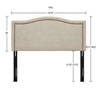 Elegant Panel Headboard With Copper Nailheads And Adjustable Metal Legs