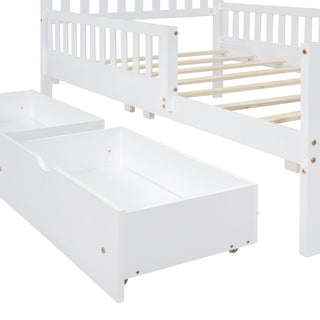 Platform Bed With Guardrails On Both Sides And 2 Storage Drawers
