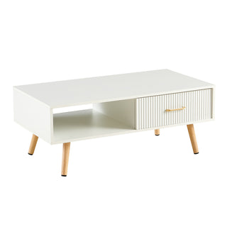 Modern Rectangle Coffee Table With Legs, Sliding Drawer For Storage - White