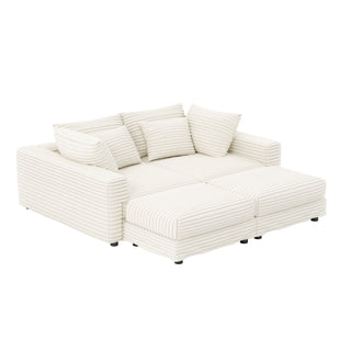 Deep Seat Convertible Sofa With Soft Pillows And Ottomans