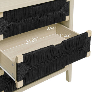 3 Drawer Buffet Sideboard With Adjustable Shelves, Storage Cabinet With Natural Seaweed Decor Doors For Living Room Kitchen Entryway - Natural